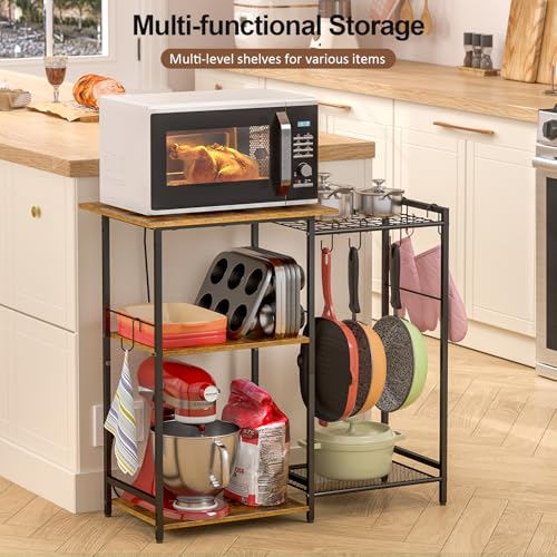 5-Tier Kitchen Baker's Rack with Microwave Stand and Storage Hooks