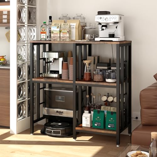 4-Tier Adjustable Kitchen Bakers Rack with Power Outlet and Storage Shelves