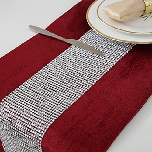 Red Sequin Rhinestone Table Runner 13x72 Inches with Tassels for Weddings & Holidays