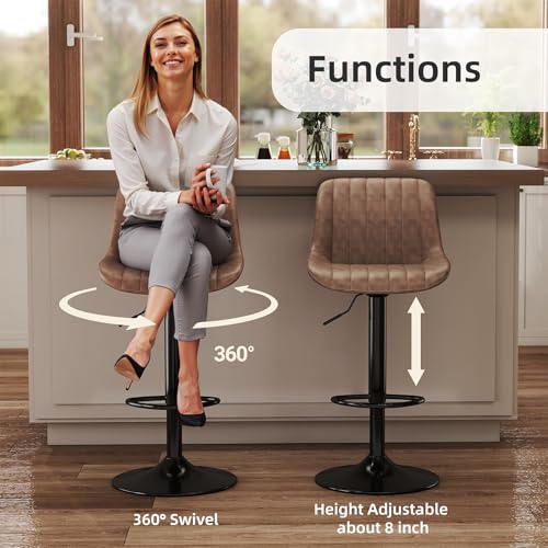 Adjustable Swivel Bar Stools, Faux Leather Counter Height Chairs, Set of 3