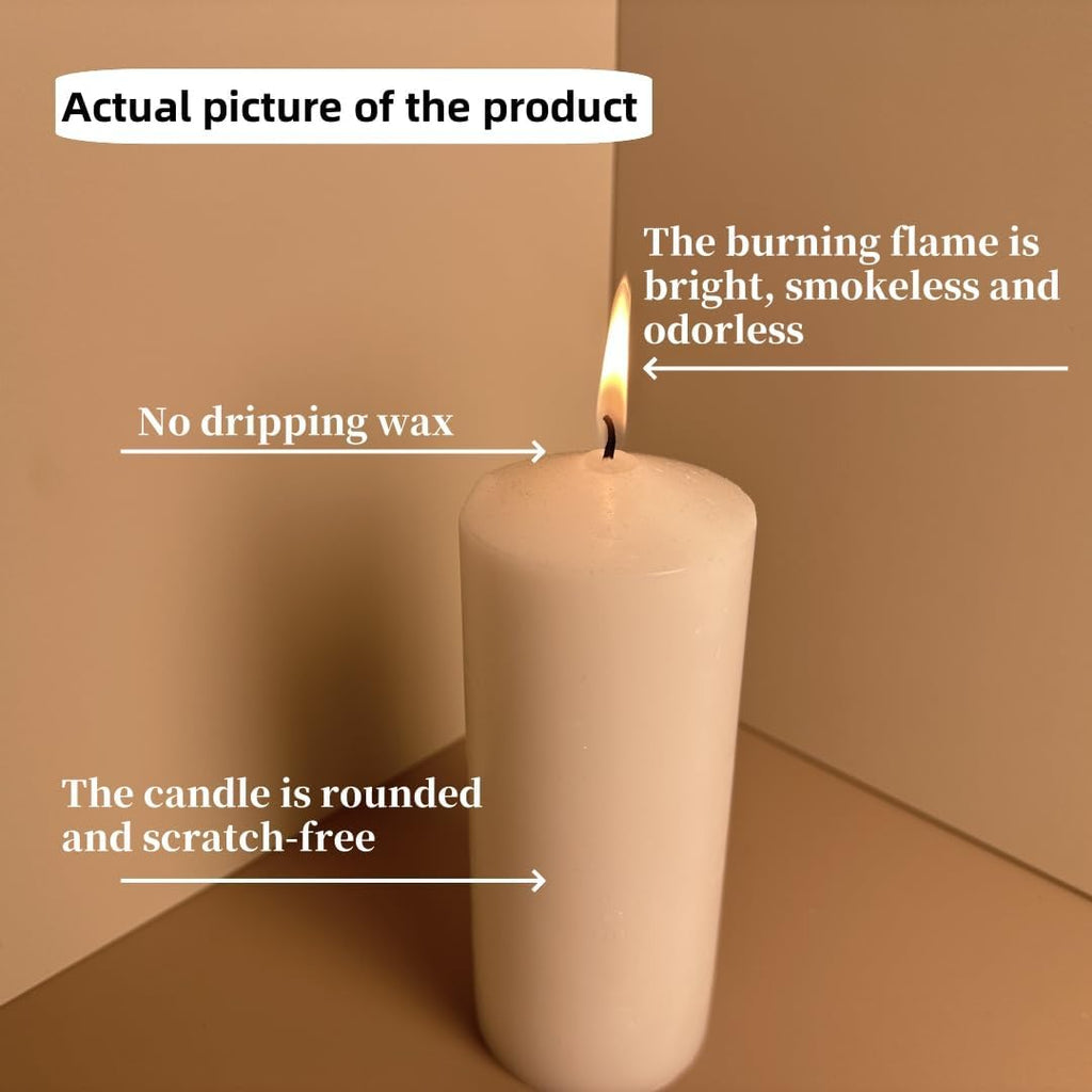 White Pillar Candle Set - 2 Large Unscented Decorative Candles for Parties | 2.4" x 6" (2PC)