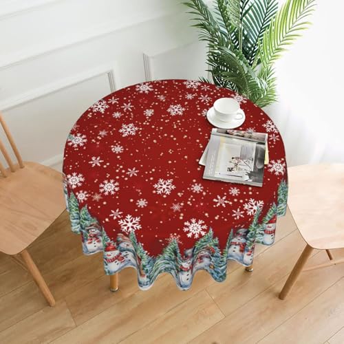 Geoocii Christmas Snowman Tablecloth 60-Inch Round Red Holiday Decor