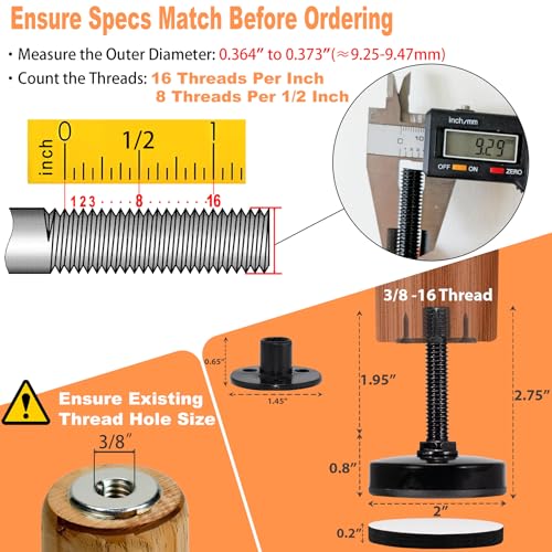 Heavy Duty Leveling Feet 3/8-16 Adjustable Furniture Levelers (4 Pack)
