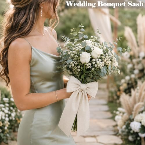 Linen Wreath Sash for Front Door - 2 Pack Rustic Burlap Garland Ribbon