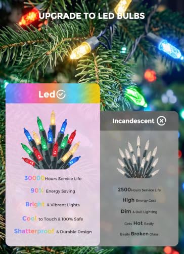 Brightown 32ft LED Christmas Lights 100-Count Multicolor Diamond Bulbs (Indoor/Outdoor) – 8 Modes