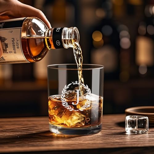 Personalized Monogram Whiskey Glass, Custom Engraved Bourbon Rocks Glass 10.6oz