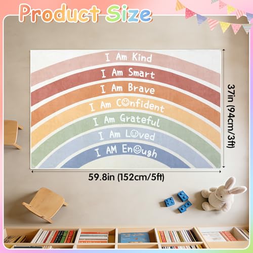 Boho Rainbow Classroom Rug, 3'x5' Motivational Area Rug for Kids Playroom