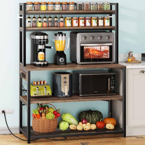 5-Tier Bakers Rack with Power Outlets, 38-Inch Microwave Stand Storage