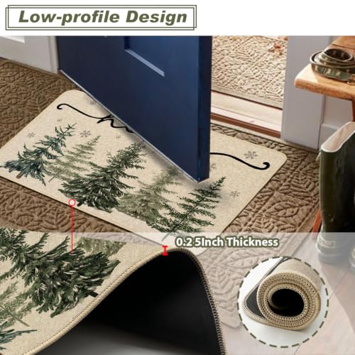 Christmas Doormat Winter Pine Tree Snowflake Door Mat 17x29 Inch - 0.25in Thick, Non-Slip