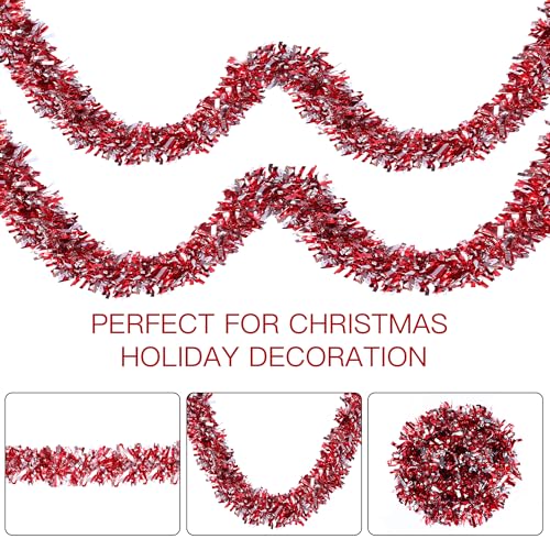 Christmas Red and Silver Tinsel Garland 49.2Ft Decoration for Holiday Parties