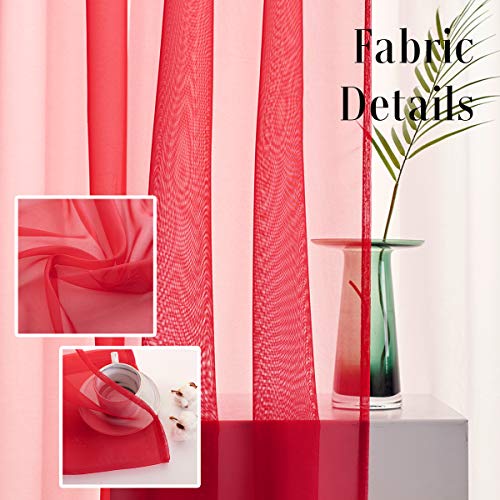 TOAVA DECO Christmas Red 52x45 Clear Rod Pocket Sheer Curtains, 2 Panels