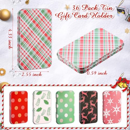 Zhengmy 36 Pcs Christmas Gift Card Tin Boxes with Lids – 6 Designs, 11 x 6.5 cm