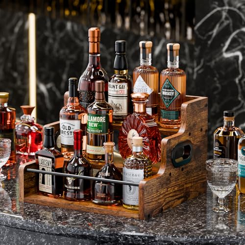 3-Tier Wooden Countertop Liquor Bottle Display Shelf & Bar Organizer