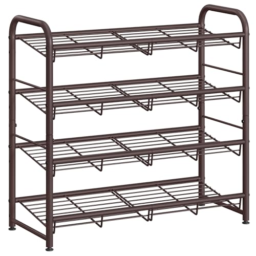 4-Tier Stackable Metal Shoe Rack Organizer with Adjustable Shelves - Bronze