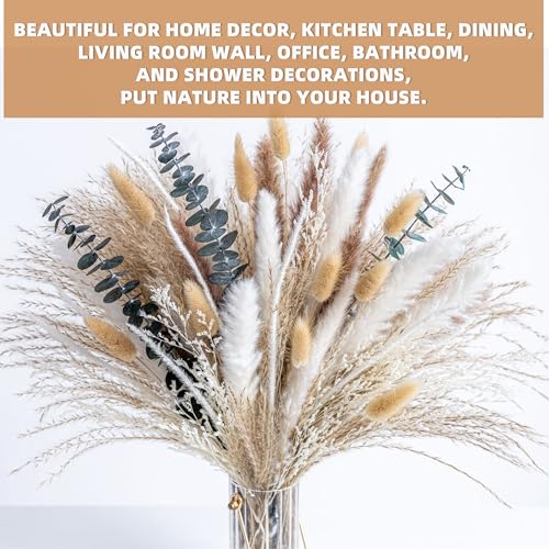 Dried Pampas Grass and Eucalyptus Bouquet for Boho Home Decor 17-Inch