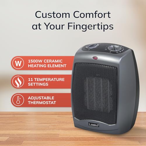Lasko Portable Electric Ceramic Space Heater with Thermostat, 1500W Dark Gray