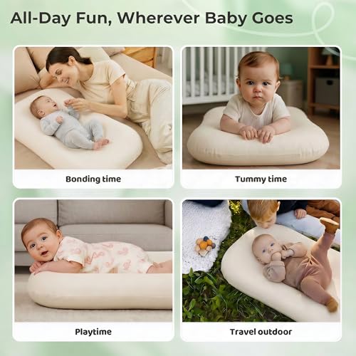 Breathable Cotton Infant Support Cushion for Tummy Time, 0-24M - Cream
