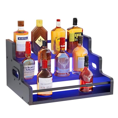 3-Tier LED Liquor Bottle Display Shelf with Remote Control for Home Bar