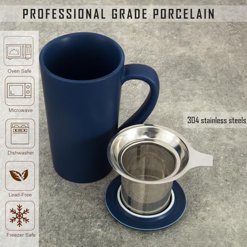 Blue 20 oz Tea Mug with Infuser & Lid - YINUOWEI Ceramic Coffee Cup