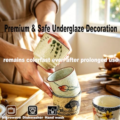 6-Pack Japanese Ceramic Tea Cups - Small 6 oz Matcha & Coffee Mug Set