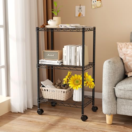 3-Tier Metal Wire Storage Shelf Unit with Wheels Adjustable Shelving