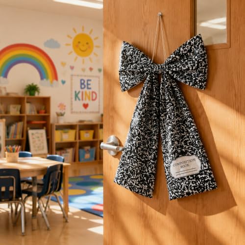 Large Back to School Composition Notebook Wreath Bow Door Hanger (28x19 In)