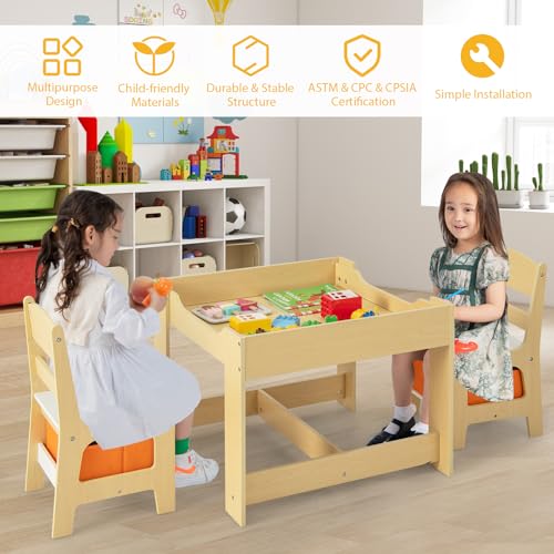 3-in-1 Wooden Kids Activity Table and Chair Set with Storage
