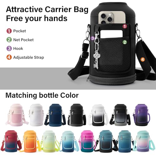 64 oz Insulated Stainless Steel Water Bottle - Half Gallon Sports Jug with Straw