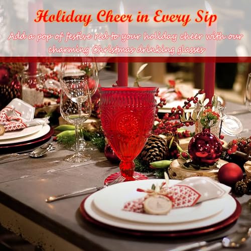 6 Pack Red Wine Goblet Glasses - Elegant Christmas Tableware, 12oz