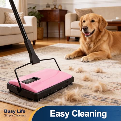 Manual Carpet Sweeper for Pet Hair and Dust with Extra Rolling Brush