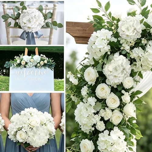 65pcs Ivory Artificial Hydrangea Flowers Bouquet for Weddings & Events