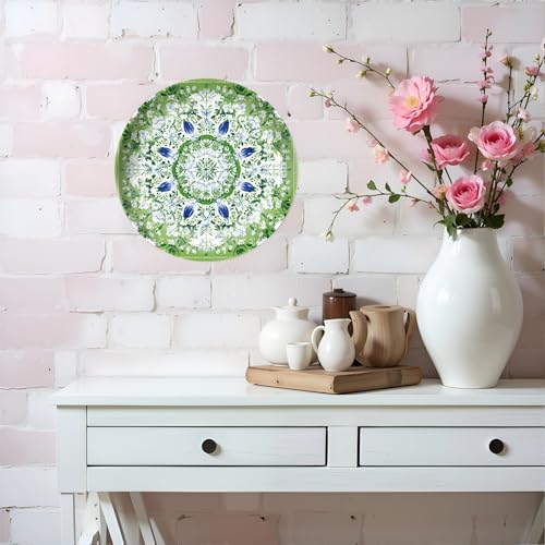 10-Inch Decorative Ceramic Plate with Stand, Floral Mandala Wall Decor