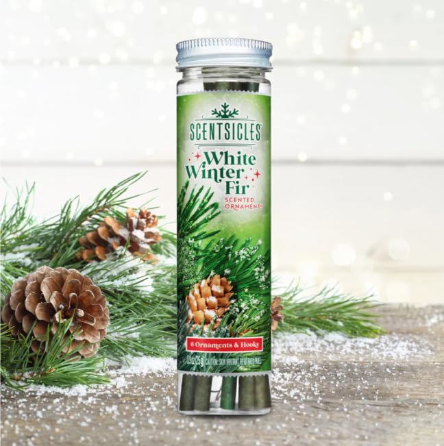 White Winter Fir Scented Christmas Ornaments - 6 Fragrance Sticks with Hooks