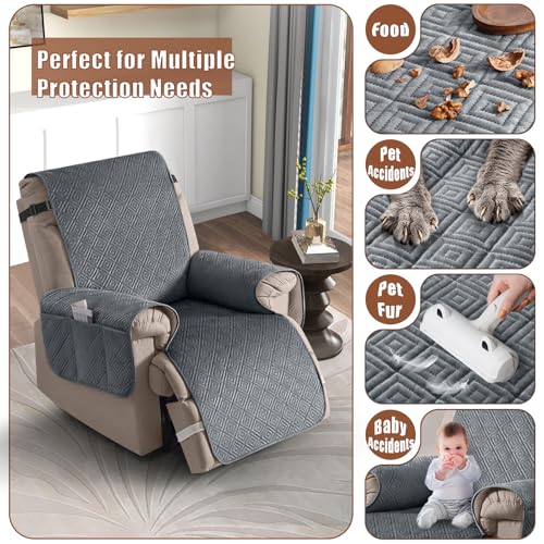 Waterproof Recliner Covers - Washable Stretch Slipcovers, Gray - 23"