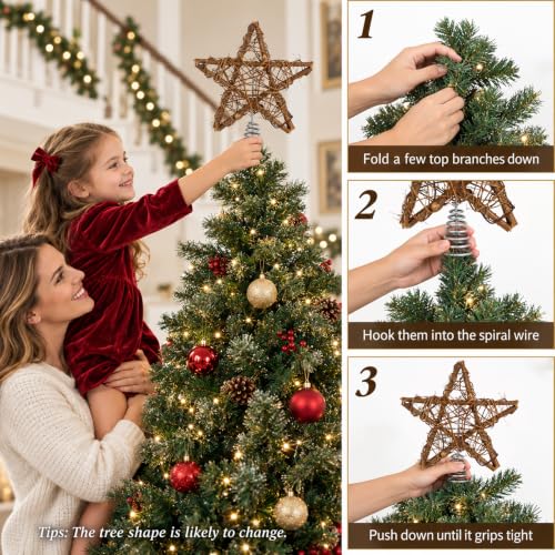 Brown 8 Inch Christmas Tree Topper Star - Rustic Hand-Woven Rattan Xmas Decor