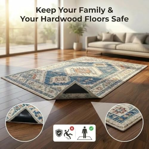 Non-Slip Rug Grippers for Hardwood Floors - 12 Pcs Washable Nano-Gel Tape