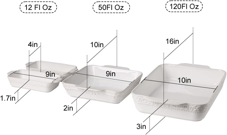 Sweejar Ceramic Bakeware Set - 4 Rectangular Casserole Dishes with Handles for Oven | White Lasagna Pans
