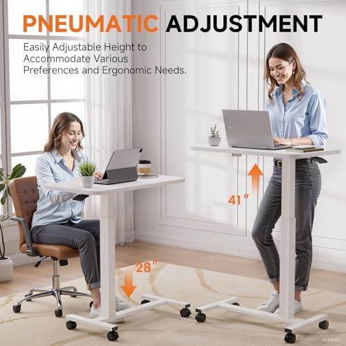 Mobile Rolling Standing Desk, Adjustable Height Overbed Laptop Table