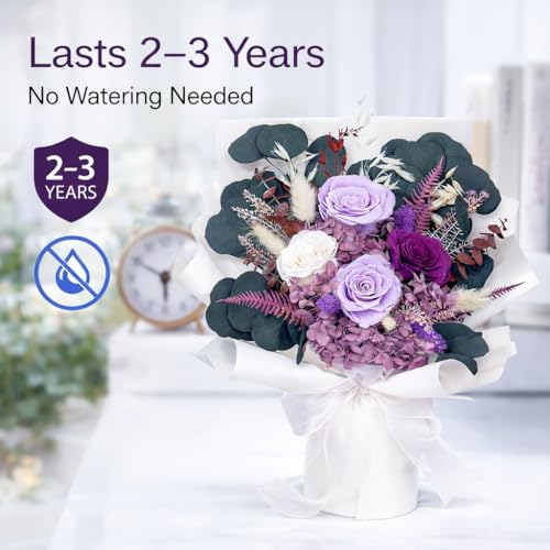 Preserved Purple Rose Bouquet, Long-Lasting Floral Arrangement Gift