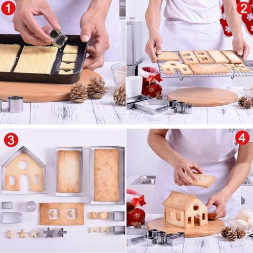 YomiFamily 10Pcs Gingerbread House Cookie Cutter Set – 3D Bakeware Gift