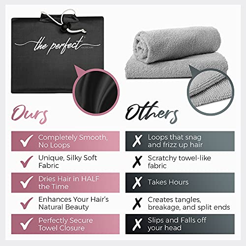THE PERFECT HAIRCARE Black Microfiber Hair Towel Wrap - Large Fast Drying, Anti-Frizz, Super Absorbent for Women
