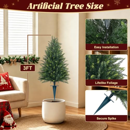 Yangrass 2 Pack 36-Inch Artificial Cedar Topiary Trees for Outdoor Garden & Patio, UV-Resistant, Full Shape