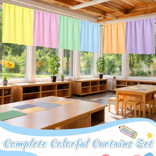 6-Panel Rainbow Blackout Curtains, Candy Color Playroom Window Drapes 30x24