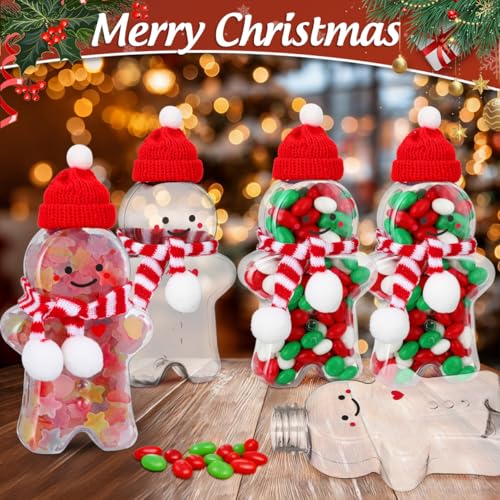 25 Pack Gingerbread Man Plastic Water Bottles with Lids for Christmas Party Kids Holiday