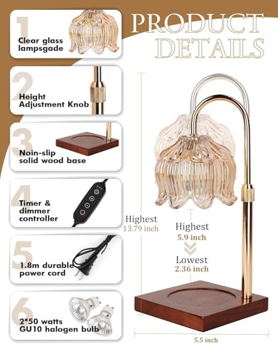Adjustable Flower Candle Warmer Lamp with Timer & Dimmer