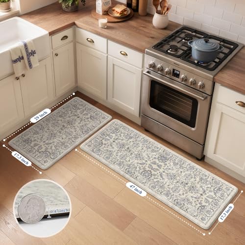 2-Piece Anti-Fatigue Kitchen Mat Set, Cushioned Waterproof Floral Floor Rugs
