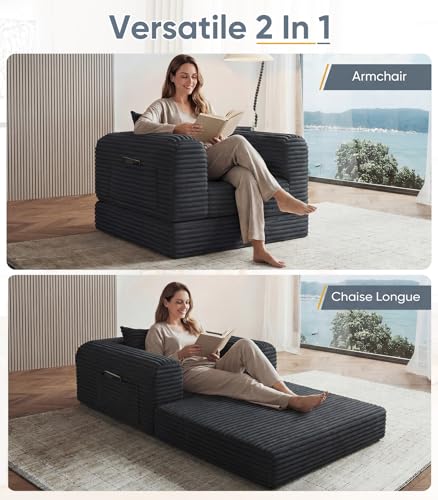 2-in-1 Convertible Memory Foam Floor Sofa and Lounger Chair