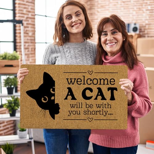 ShowDraven Funny Cat Door Welcome Mat - Outside Indoor Entrance, Black Kitten, 30x17 Inch, Cat2