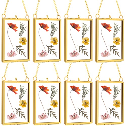 Landhoow 8 Pcs Gold Double Glass Frame for Pressed Flowers 3.5x2.5in