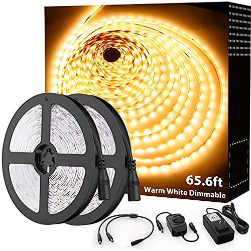 65.6ft Dimmable LED Strip Lights, Warm White Flexible Tape Light for Home